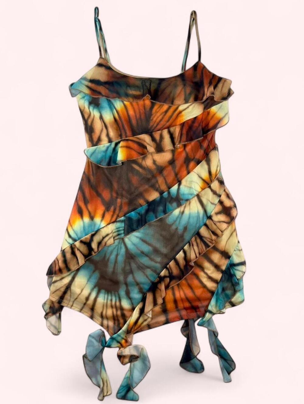 Tie dye ruffle asymmetrical dress